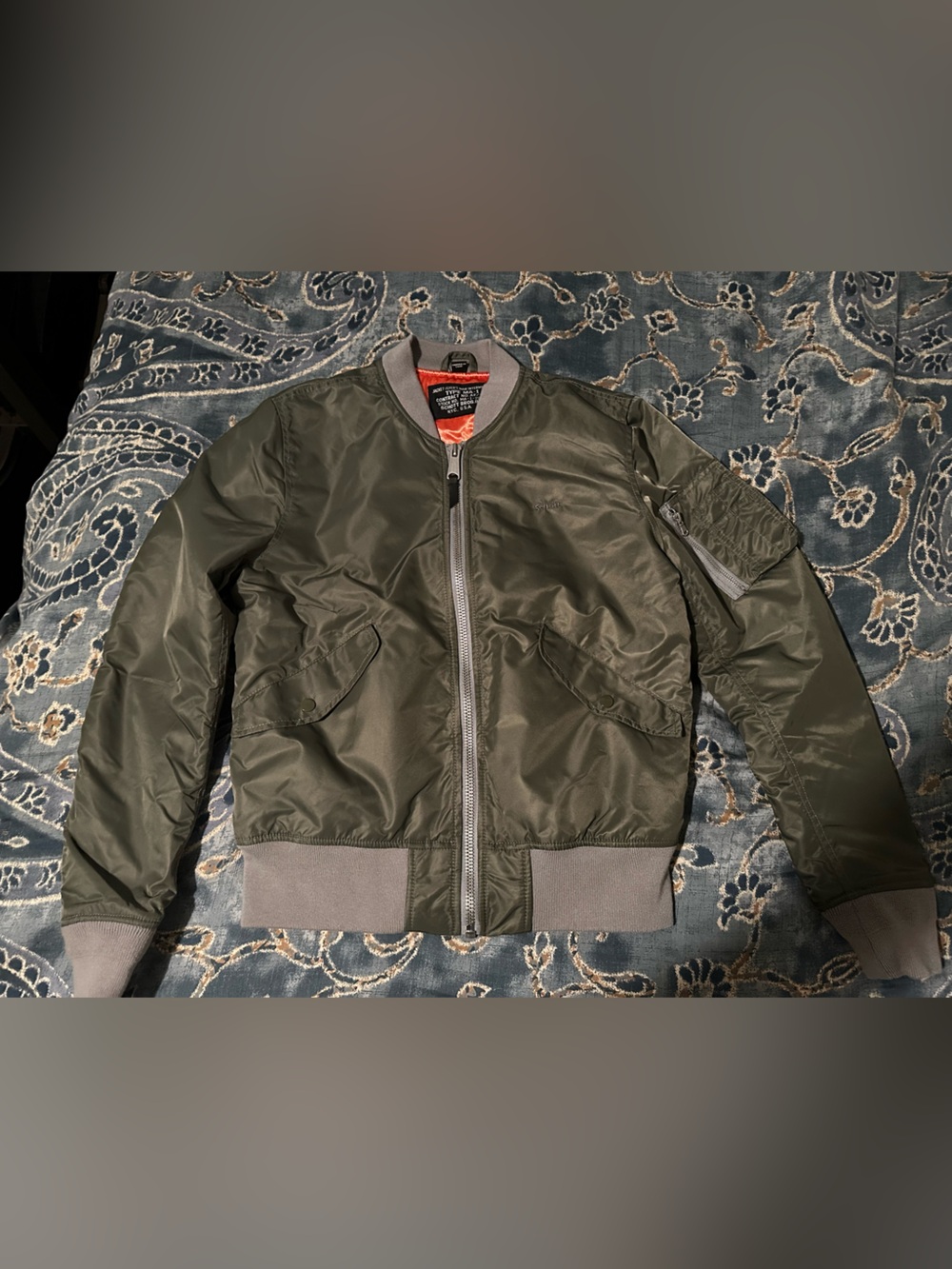 Schott MA-1 flight jacket Olive Green Bomber Jacket with Gray Trim